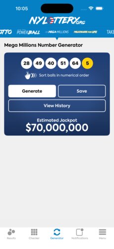 Screenshot of the NYLottery.org App
