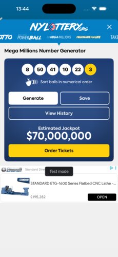 Screenshot of the NYLottery.org App